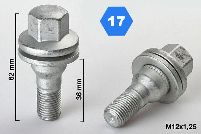 M12x1,25 Wielbout Peugeot/Citroen, Platte kop, Draadlengte 35mm, SW 17